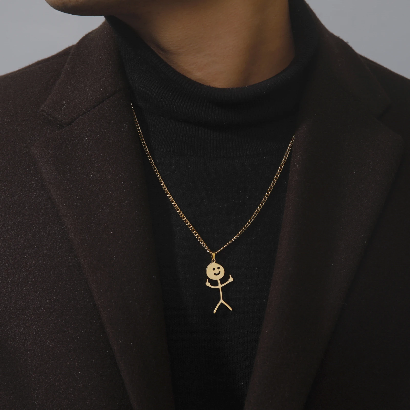 Skyrim Hip Hop Doodle Halskette für Männer Frauen Edelstahl Lange Hals Kette Mode Mittelfinger Stickman Schmuck Neu – Detail 7