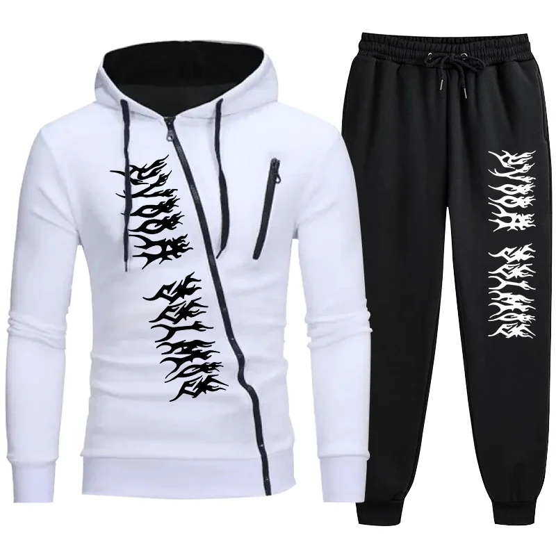 Mens Tracksuit Zipper Hoodies+Sweatpants 2-Piece Set Autumn Winter Male Daily Casual Sports Jackets Jogging Suit Tops Or Pants