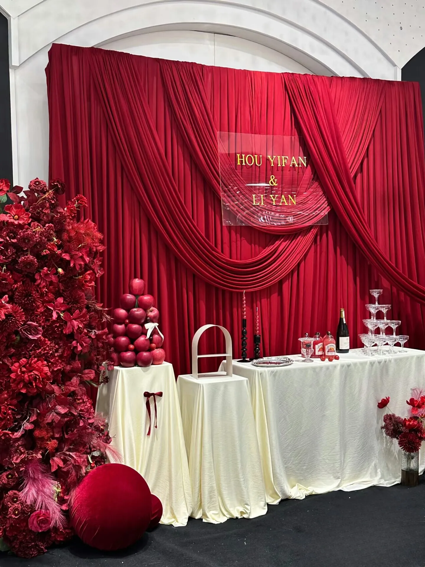 Red Stretch Milk Silk Chinese Draping Fabric for Wedding Stage Layout Full Set of Cloth Background Sheer Curtain Shooting Fabric