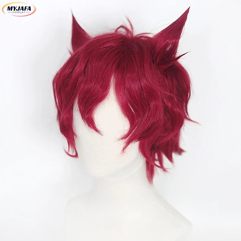 Sett Parrucca Cosplay Gioco LOL Heartsteel Sett 30 cm Breve Riccio Vino Rosso Parrucca Da Uomo Resistente Al Calore Capelli Sintetici Parrucche Anime + Protezione Della Parrucca