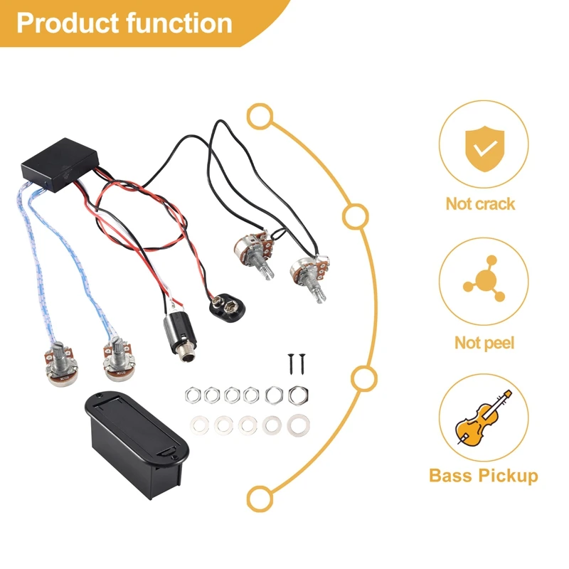 2 Band Active Bass Guitar EQ Equalizer Preamp Circuit Pickup Black