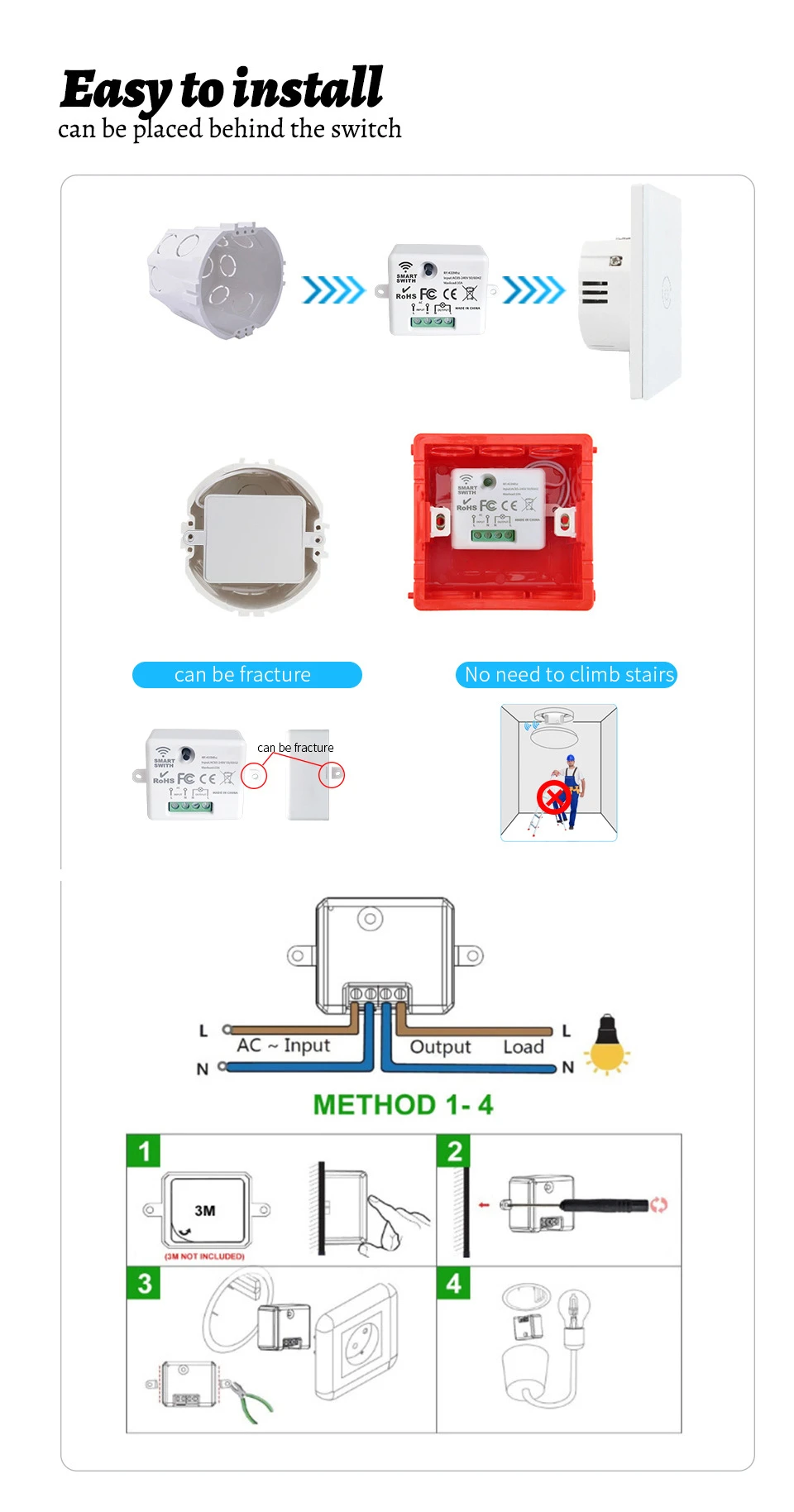 Wireless ON OFF Switch RF433 Module Remote Control Light Switch 1/2/3 Gang Wall Switch for Light Bulb Chandelier 10A 110V 220V