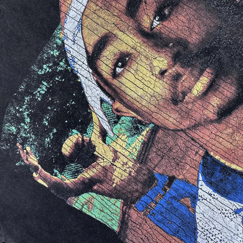 عالية الجودة غسلها تفعل القديمة جولة الرقبة توباك قصيرة الأكمام شارع العليا الاتجاه الرجال النساء فضفاض صورة طباعة 2PAC تي شيرت #4