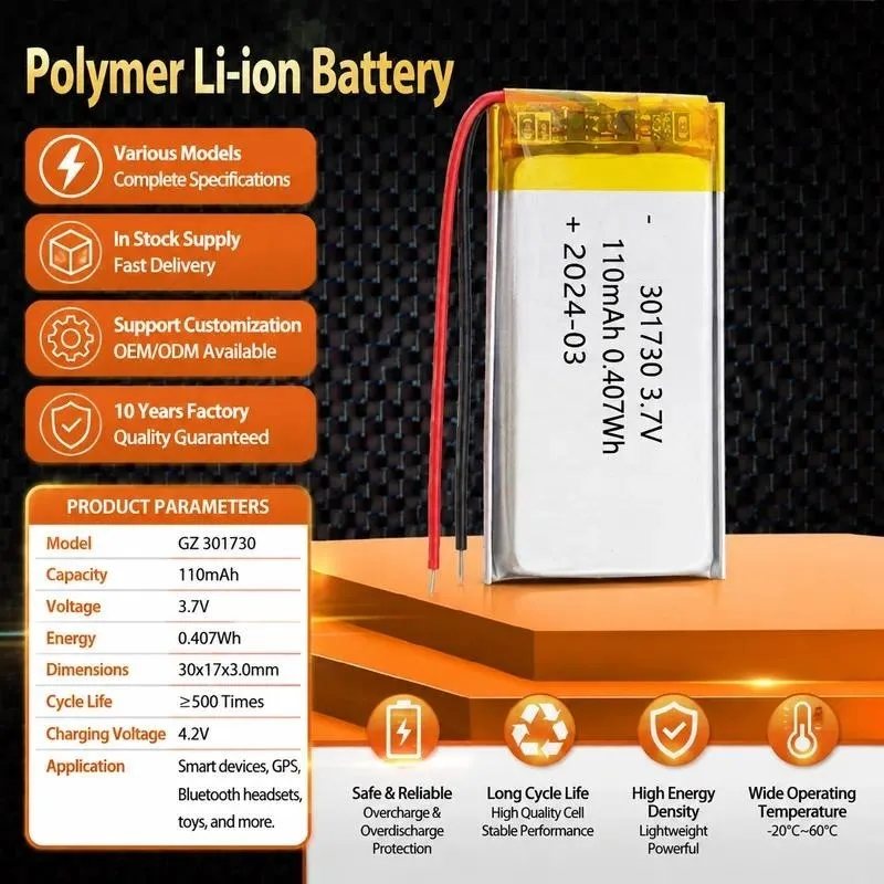 100pcs Dongguan factory direct sales 301030 301525 301535 301730 polymer lithium battery 3.7V
