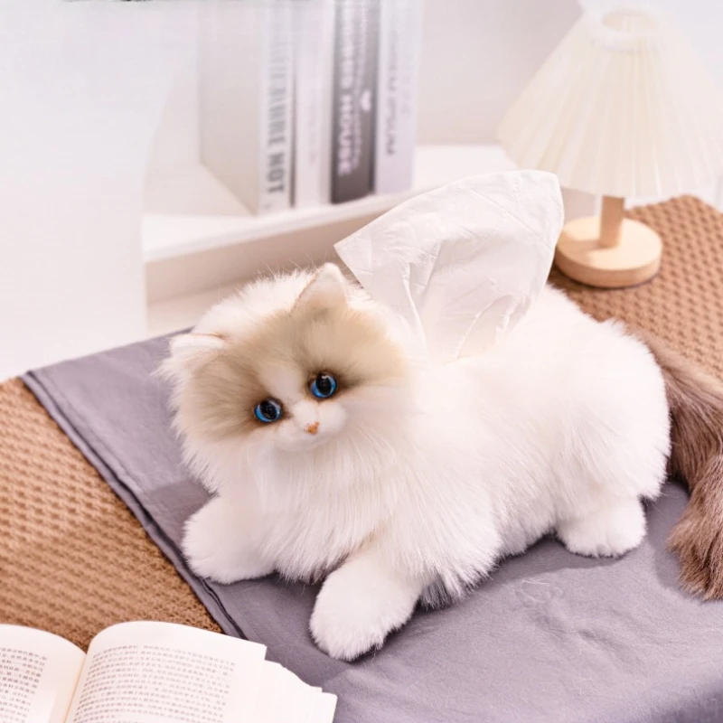 

2025 New Cartoon Cute Simulation Puppet Cat Tissue Box Livingroom Napkin Storage Box Simulated Cat Children's Birthday Gifts