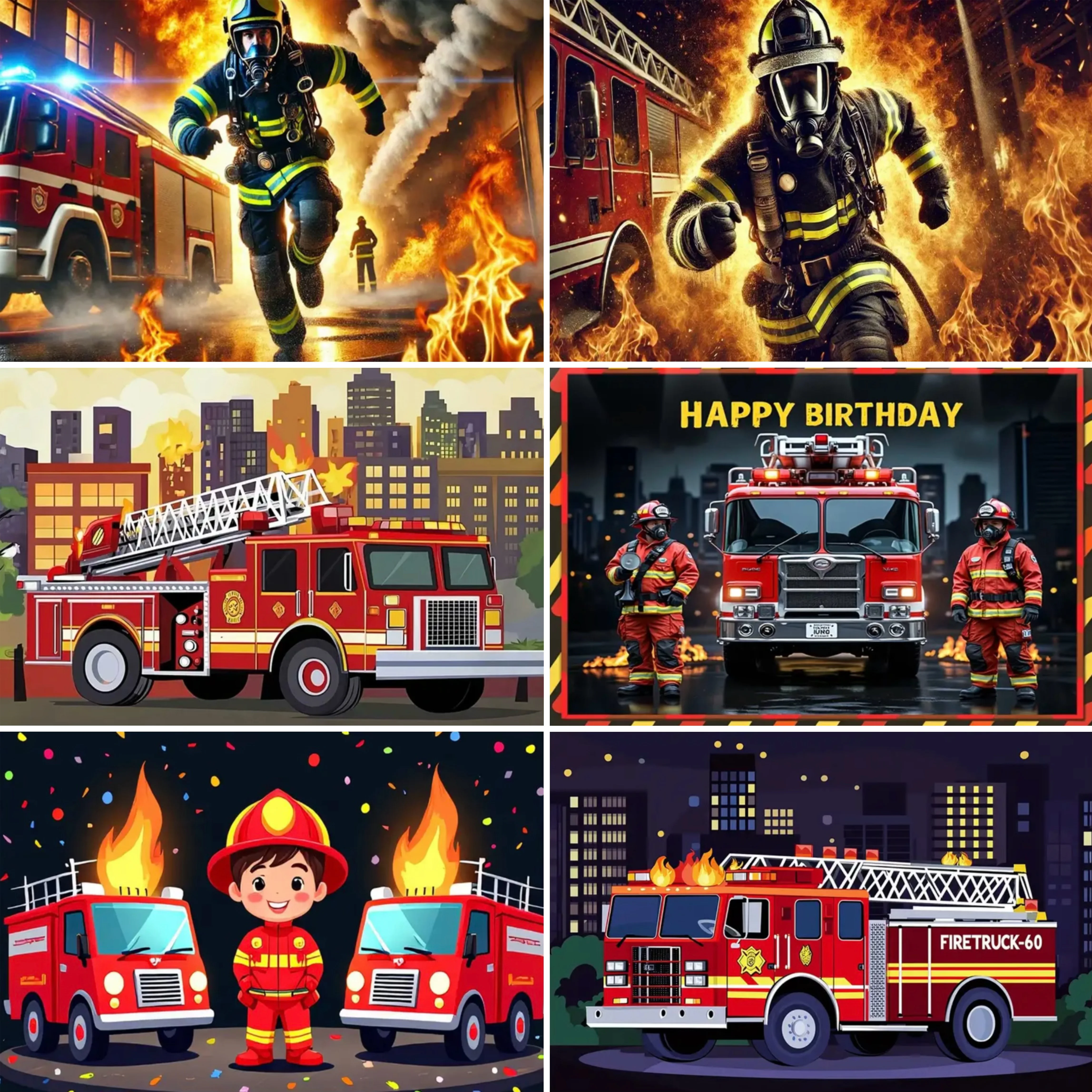 

Firefighter Fire Rescue Party Decor Backdrop Firefighter Fire Truck Theme Birthday Party Cake Table Decor Poster Photo Backdrop