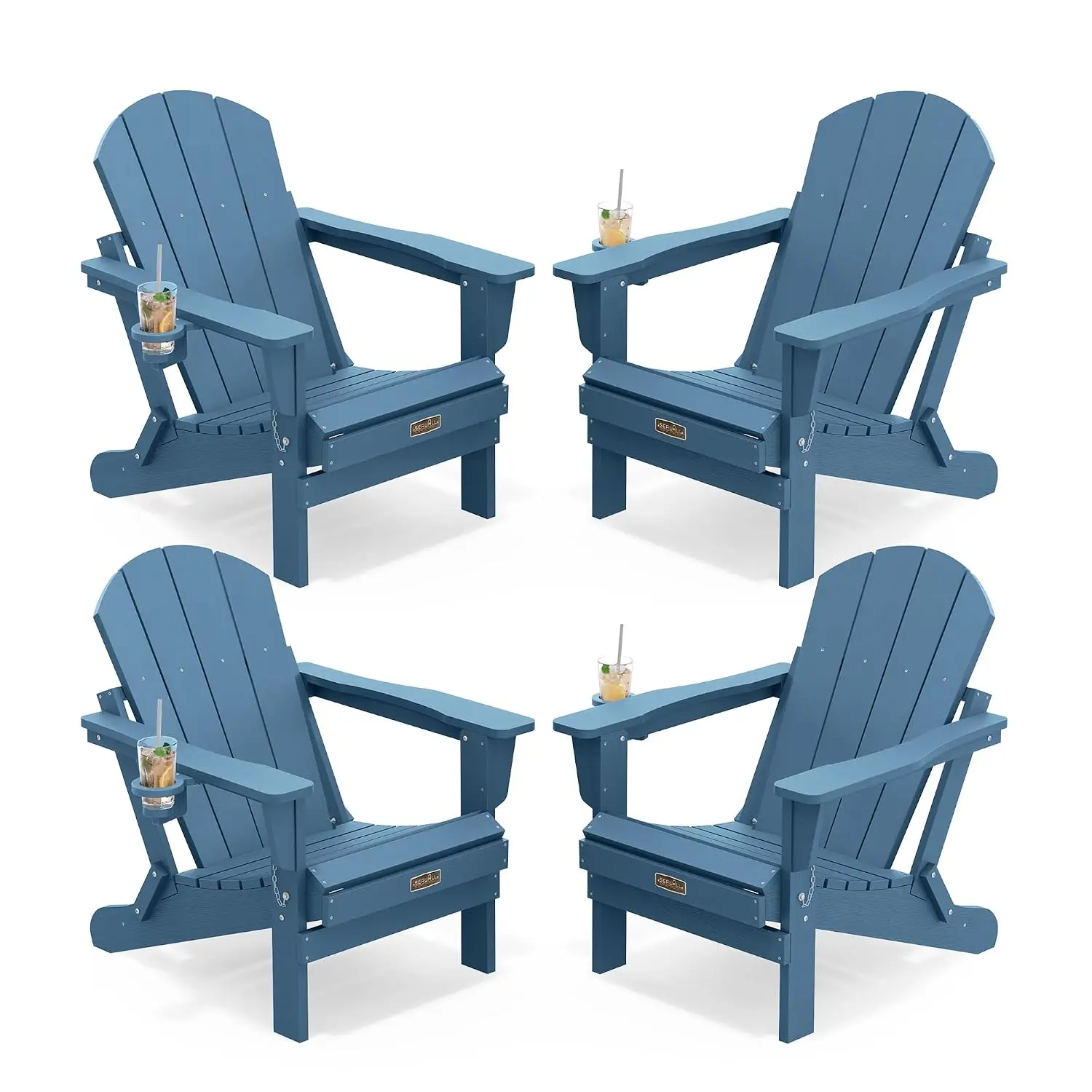 Folding Adirondack Chair Set of 4 with Cup Holder for Fire Pit-Blue, Customized