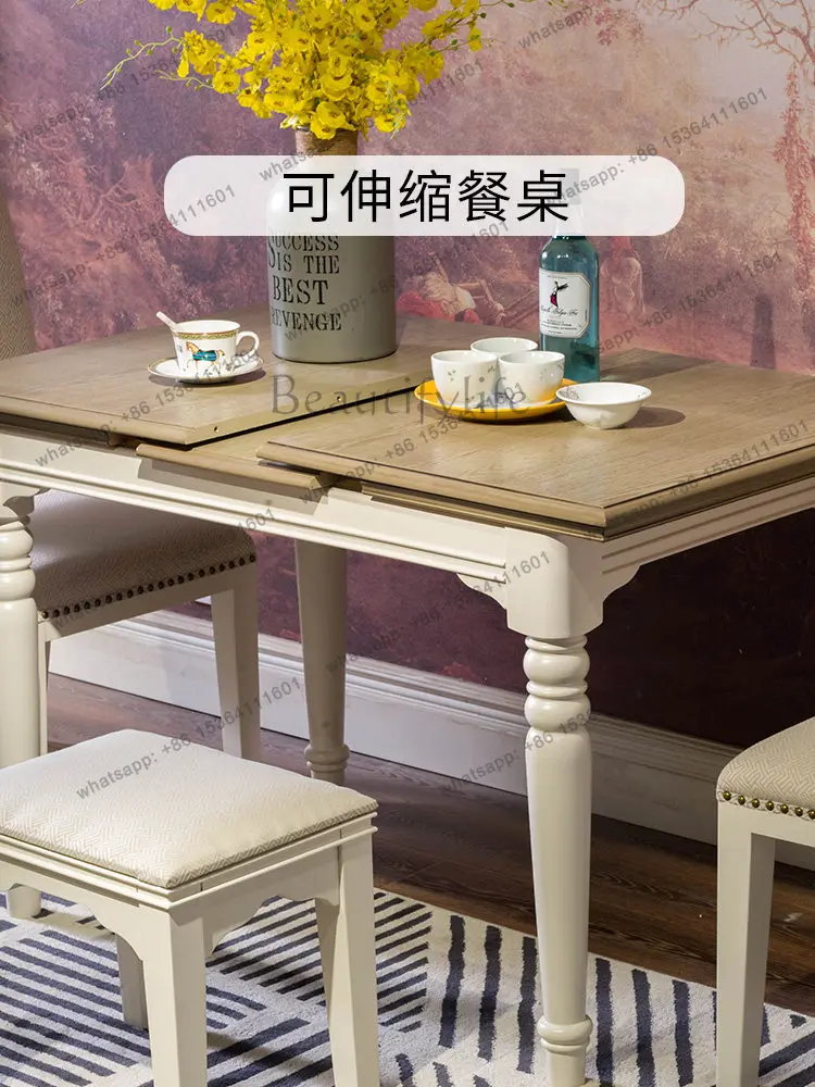 American small apartment retractable solid wood dining table Mediterranean pastoral light luxury