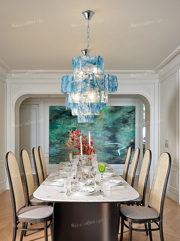 Blue Haze Glass Chandelier Claissical Home Decor Lustre LED Lampa Dinging Table Ceiling Pendant Light Lobby Dining Room Lustre