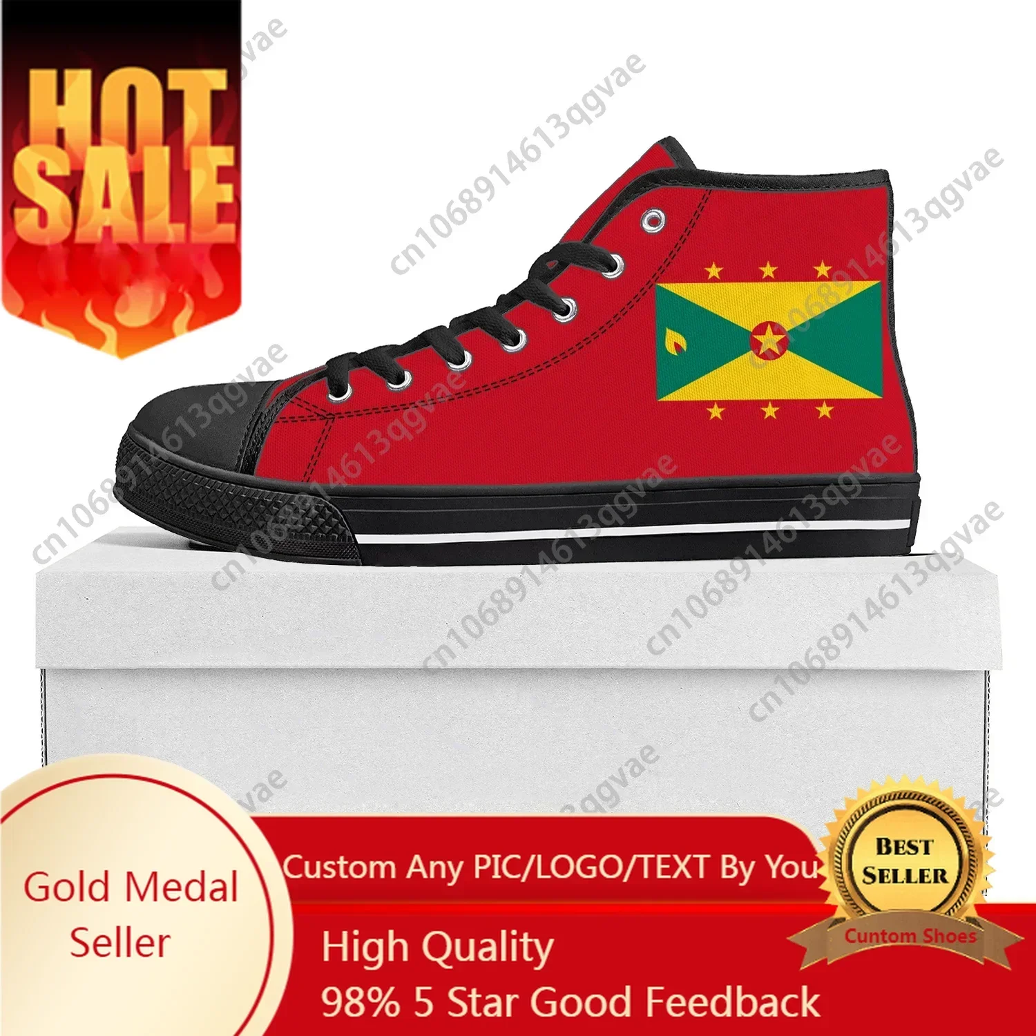 

Grenada Flag High Top Sneakers Mens Womens Canvas Sneaker Grenada Casual Couple Shoes Custom Shoe