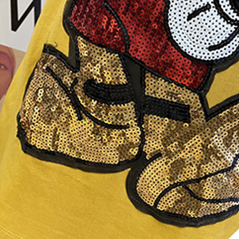 Brand Clothing New Arrival Top Fashion Pullovers Casual Cotton Cartoon Mickey cartoon  Beading Print Sequin Tshirt Dresses