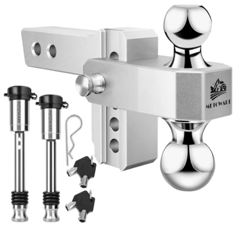 

Регулируемое алюминиевое тягово-сцепное устройство для прицепов, подходит для 2-дюймовых фаркопов - Сверхмощное низкопрофильное тягово-сцепное устройство с регулировкой опускания/подъема на 4 дюйма для грузовиков, 12500 фунтов