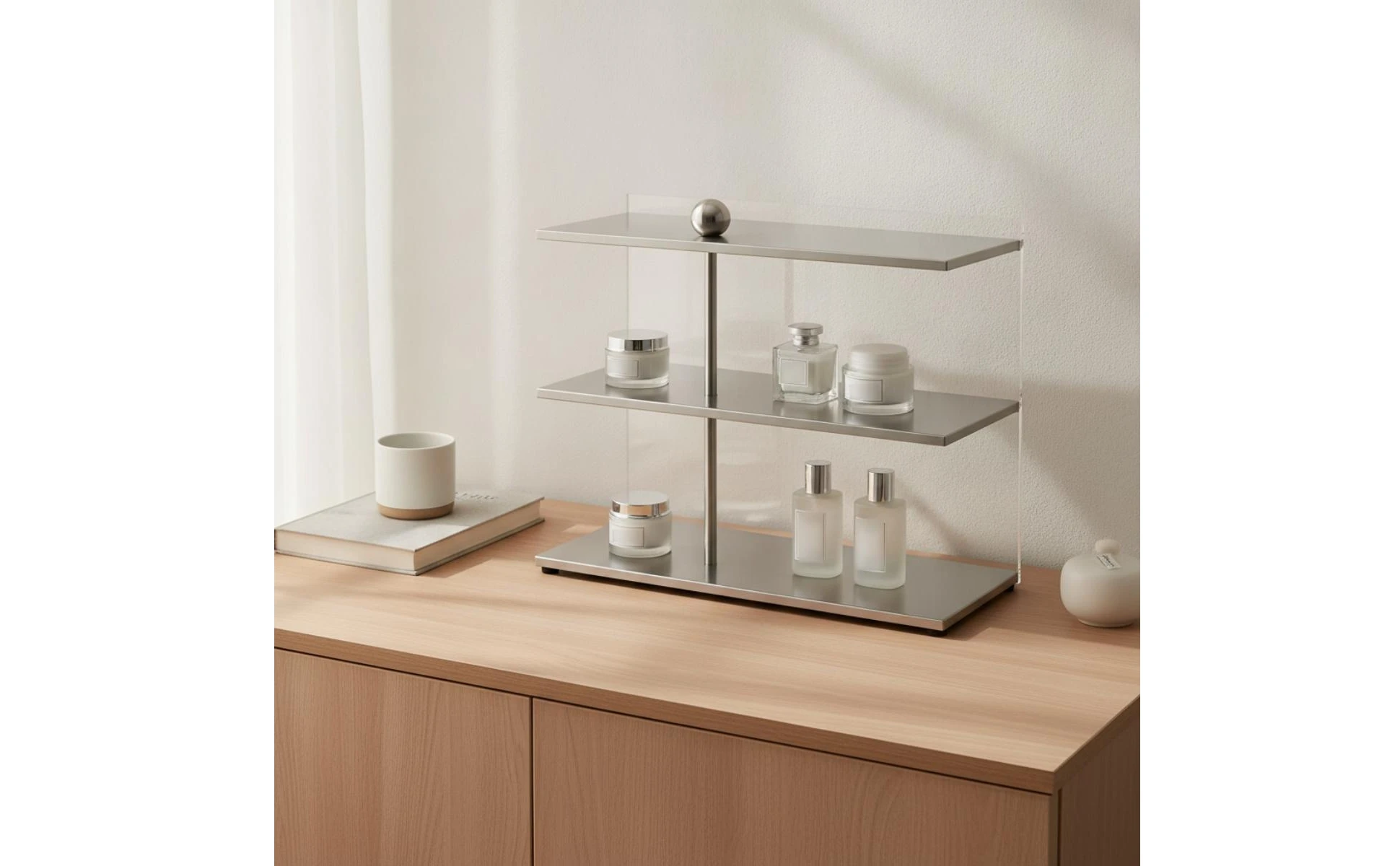 Countertop Storage Rack Clear Three-Tier Rack with Acrylic Panels Tabletop Organizer Rectangular Tiered Shelf Multi-Purpose