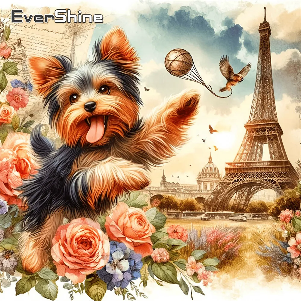 Evershine Diamant-Malerei Hund Tier Acryl Bastelbedarf DIY Vollquadrat-Mosaik Turm Stickerei Blume Heimdekoration