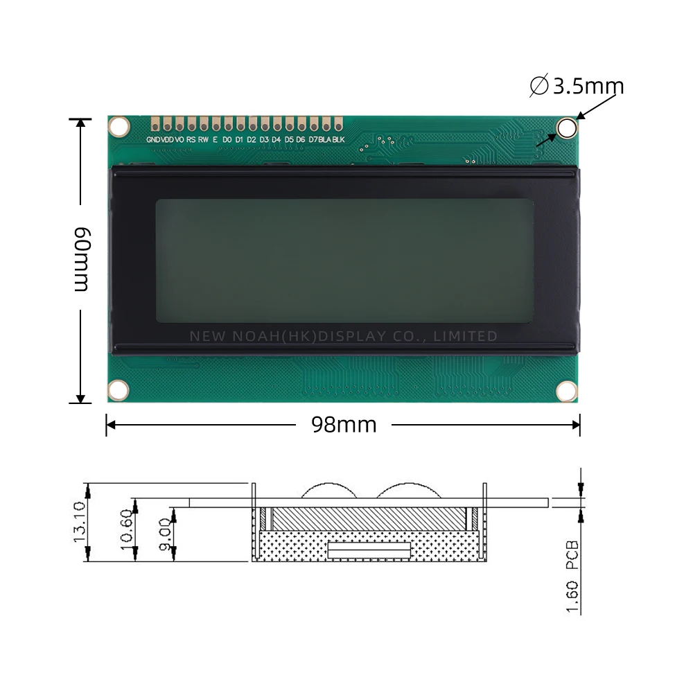 Écran LCD de haute qualité, film bleu glacier russe, lettres noires, technologie d'affichage LCM, matrice de points, 4x20mm, 98x60mm, ST7066U, 2004A