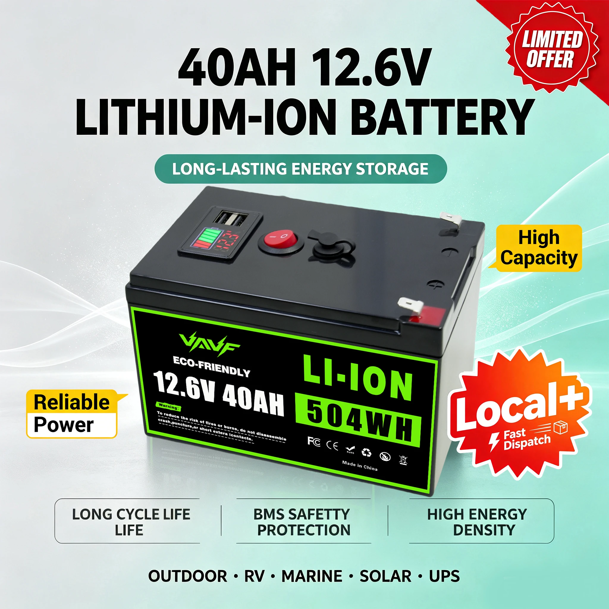 12,6V 40000mAh Li-Ionen-Akku, Versand aus europäischem Lager, eingebautes Sicherheits-BMS, großer Kapazitätsakku für netzunabhängige Solarstromversorgung, Wohnmobile, Yachten, Fischerboote,