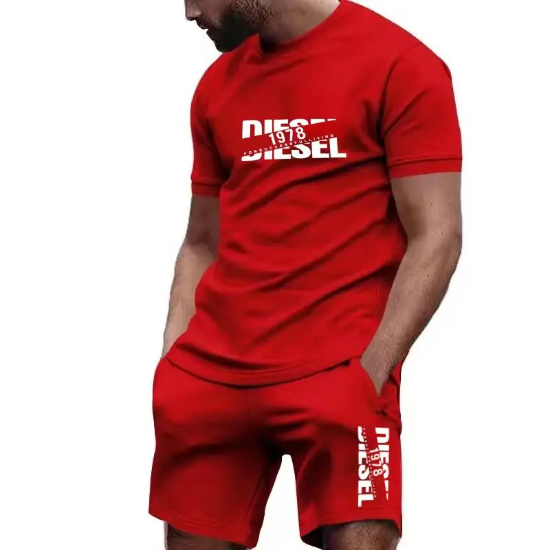2026 new summer men's T-shirt+shorts set printed fashionable casual round neck pullover quick  breathable running sports shorts view 5