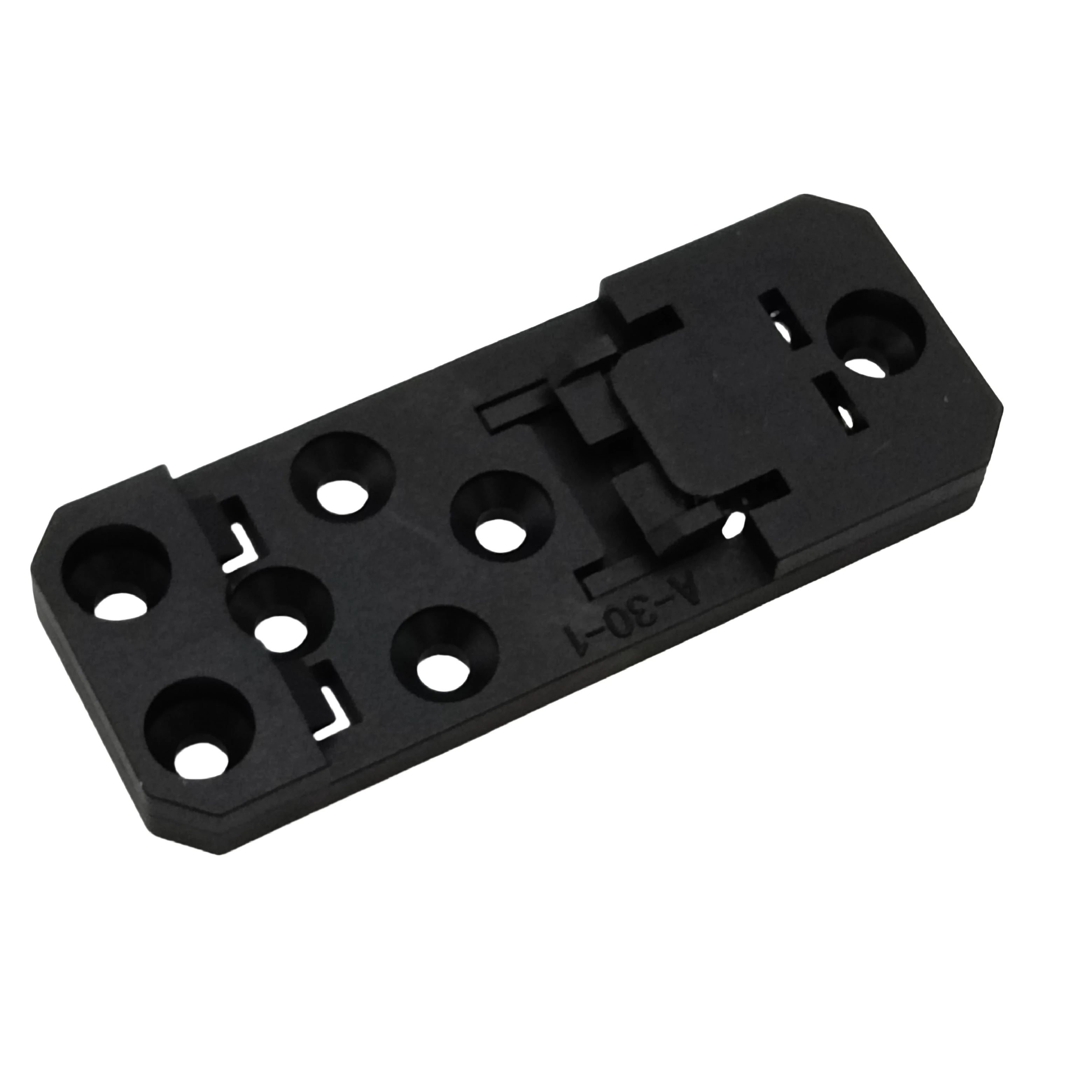 DIN 35mm rail buckle installation bracket, black plastic buckle, 30mm wide, cross shape, 4 holes, 20mm hole spacing