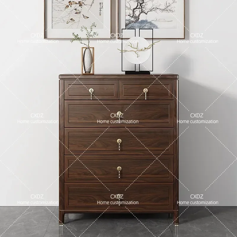 New Chinese Style Six Drawer Chest Solid Wood Modern Living Room Storage Cabinet Bedroom Wall Side Table Nightstand Locker