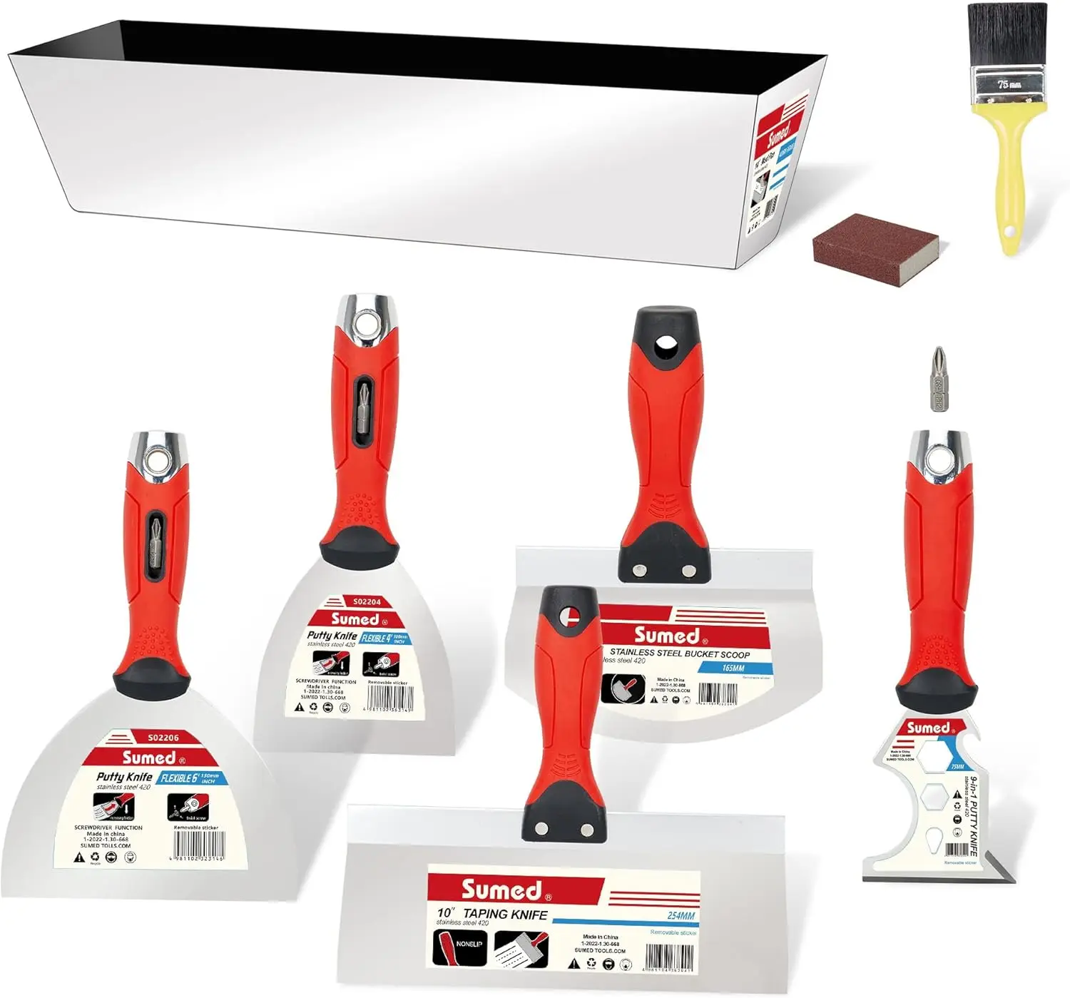 

Drywall Hand Tool Kit,Stainless Steel Putty Knife Set Including Joint Knife Taping Knife Paint Scraper Mud Pan