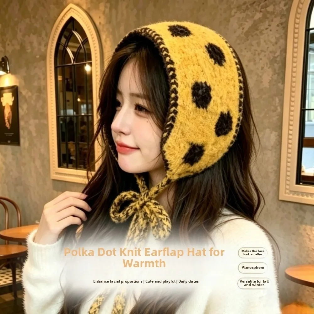 Thicken Polka Dot Earmuffs Double Side Solid Color Wool Strappy Earmuffs Headband Hat Scarf Knitted Ear Warmer Autumn