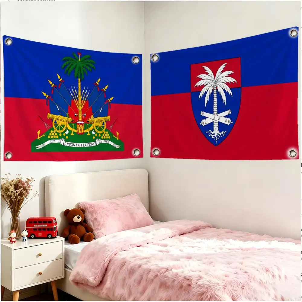 Country Emblem Republic Of Haiti Flags Four Ring Borderless Art Decor Indoor Outdoor Use Simple Hang And Install