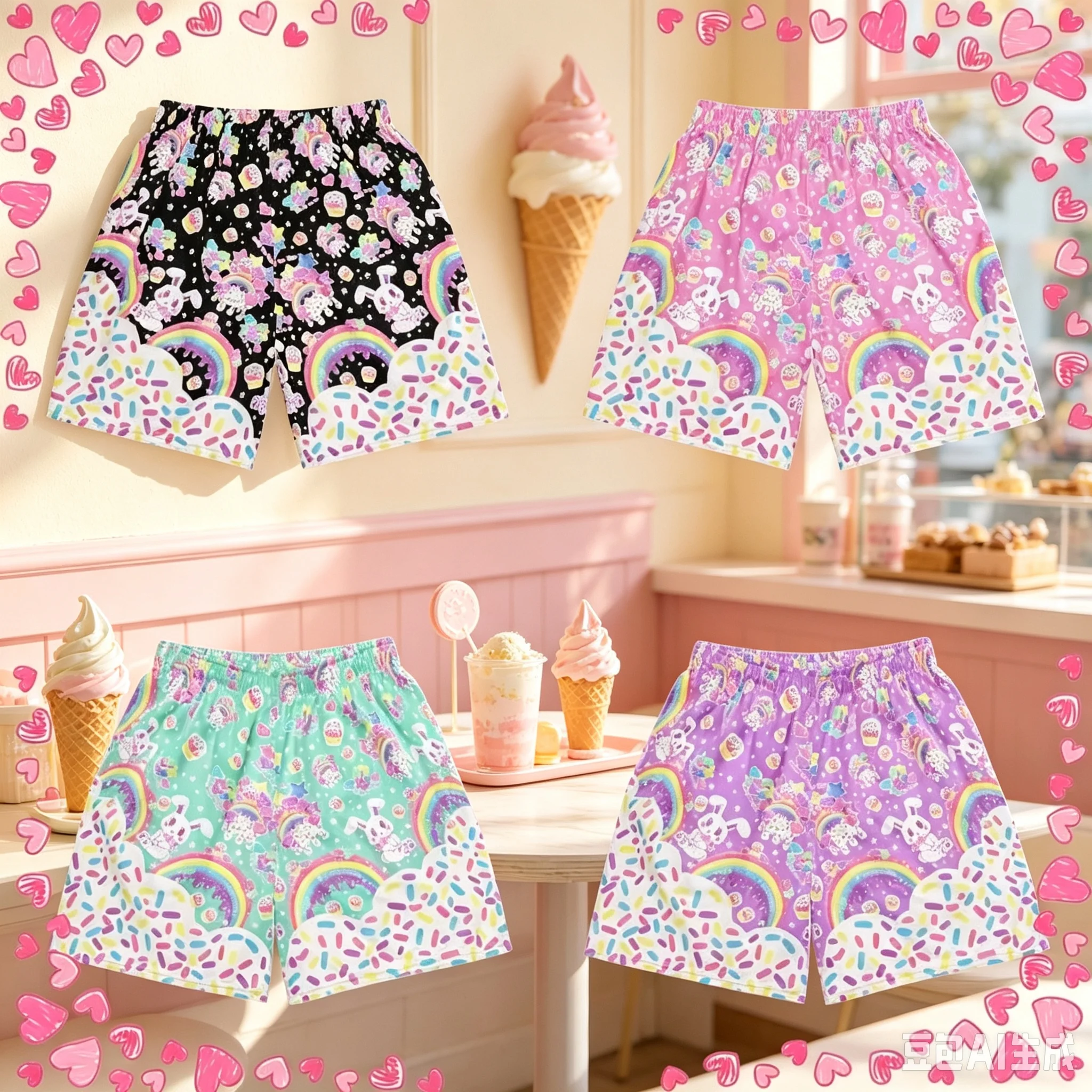 2026 Summer Dream Sweetheart Cake Retro Cosplay Shorts Ladies Oversized 3D Printed Quick-drying Beach Pants Unisex Children