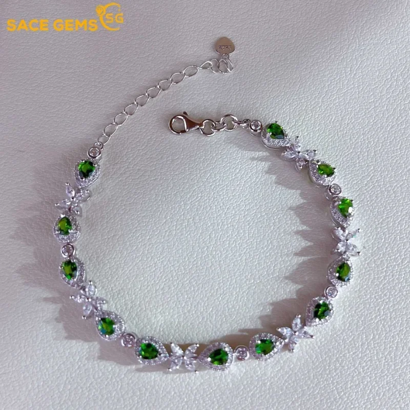 

SACE GEMS Luxury 925 Sterling Silver 3*4MM Natural Diopside Gemstone Bracelrts for Women Engagement Cocktail Party Fine Jewelry