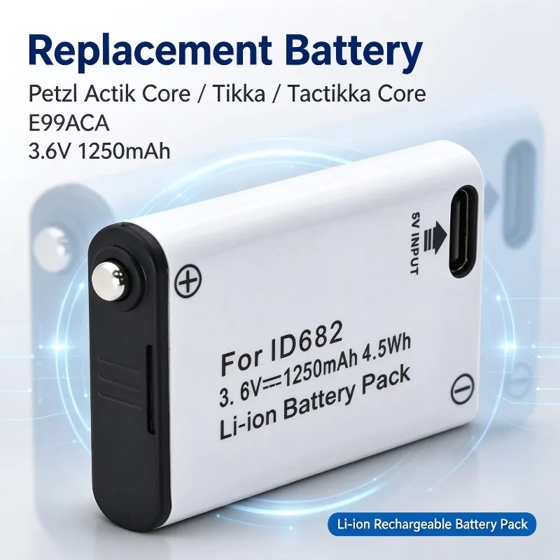 3.6V 1250mAh Li-ion Rechargeable Battery E99ACA Compatible with Petzl Actik Core Tikka Tactikka Core Headlamp Replacement Pack