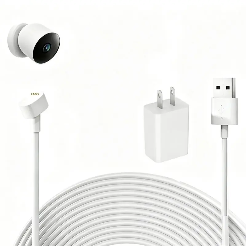 A96T Weatherproof 25FT/7.6M Battery Charging Cable With Adapter For Google Nest Cam(2Nd Gen) Power Cable US Plug