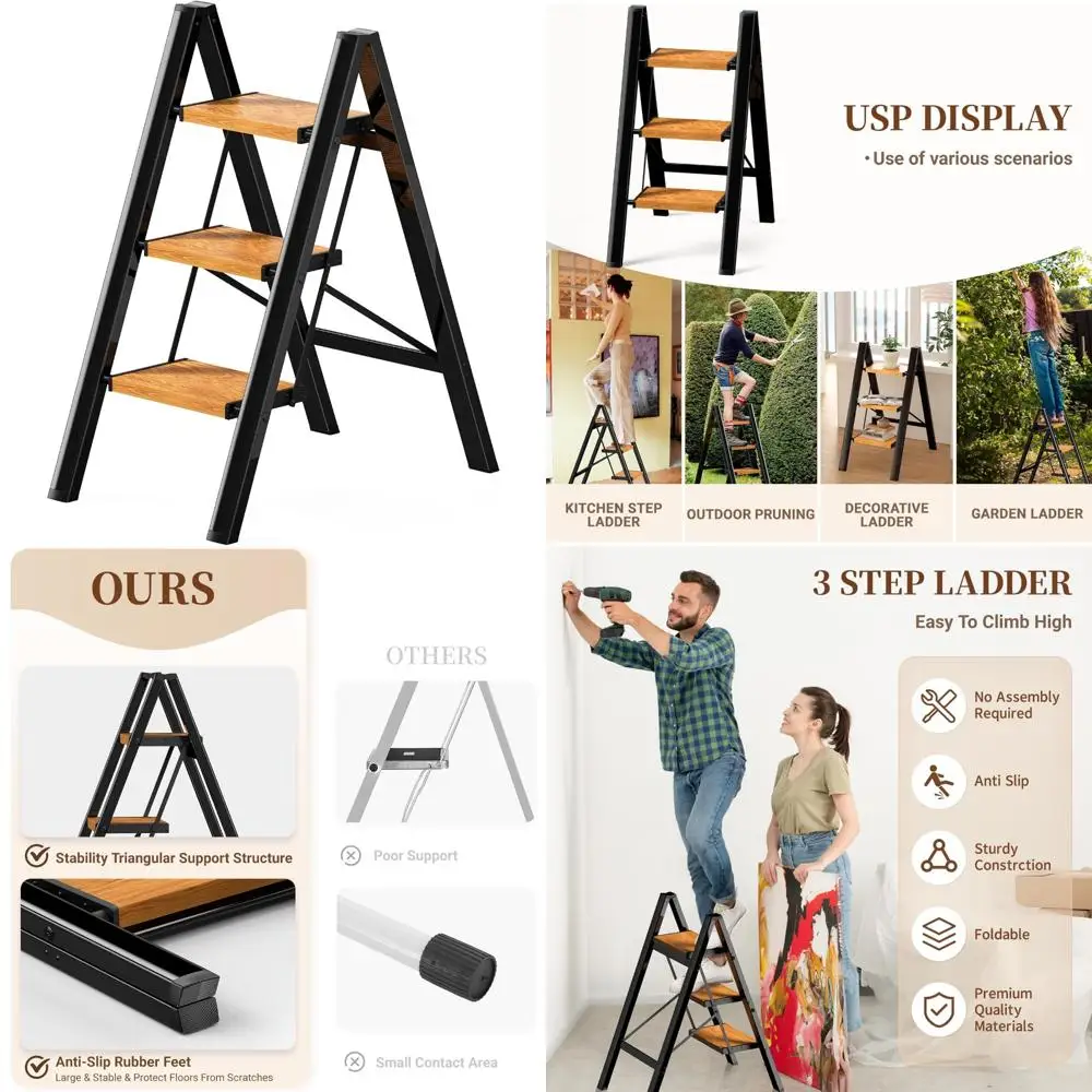 Escalera plegable para adultos: pedal ancho, capacidad de 330 libras, aluminio resistente, portátil