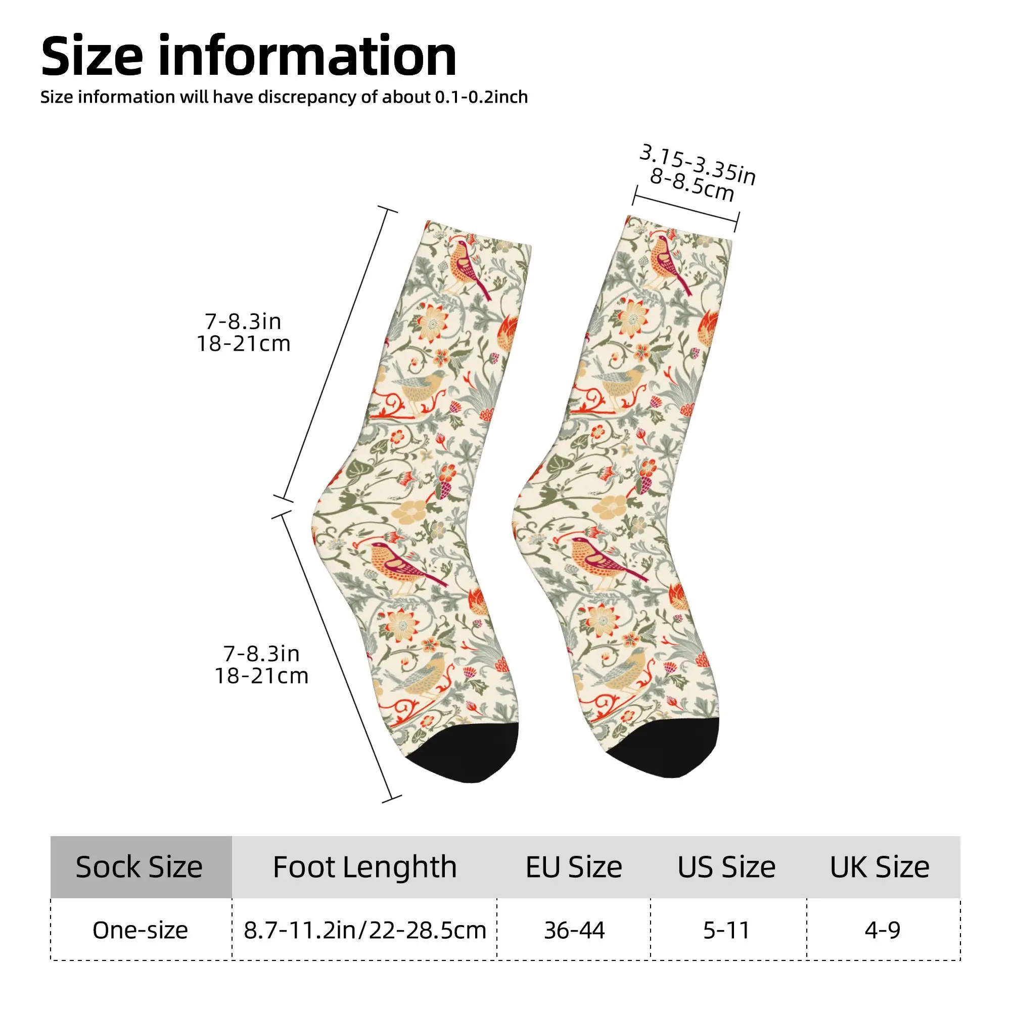1pc Bird Flower Pattern  Printed Men's Socks Novelty Hip Hop Harajuku Pattern Crew Sock Casual Gift