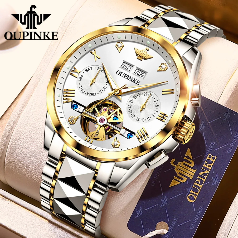 OUPINKE Original Watches for Couple Luxury Top Brand Swiss Certificated Lover's Wristwatches Automatic Mechanical Watch Set Gift