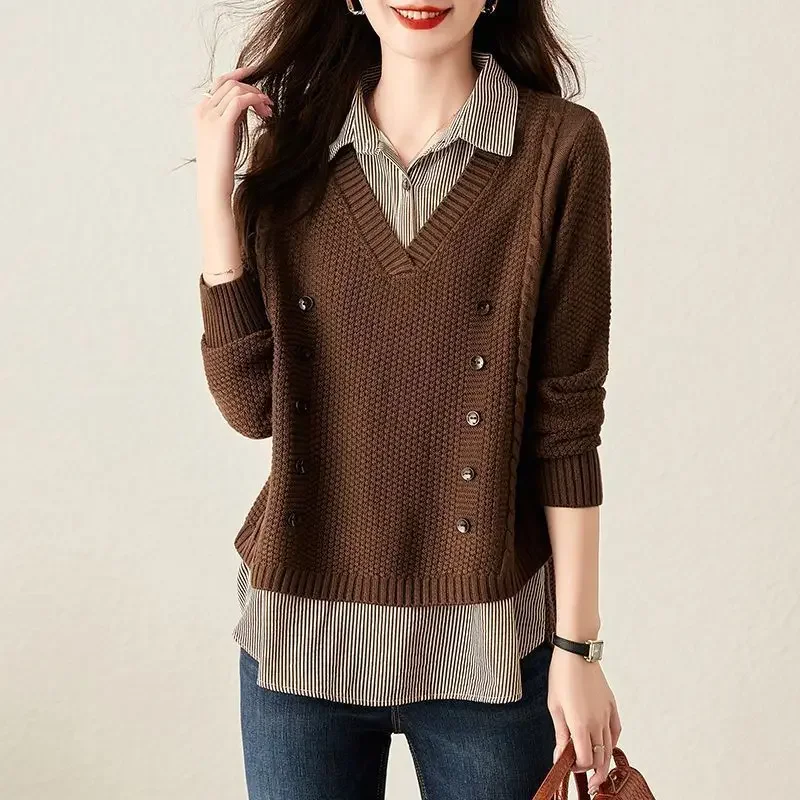 المألوف قميص طوق قصيرة محبوك سترة المرأة فضفاضة نمط جديد حار بيع للموسم أنيقة أعلى عارضة تنوعا الإناث #4