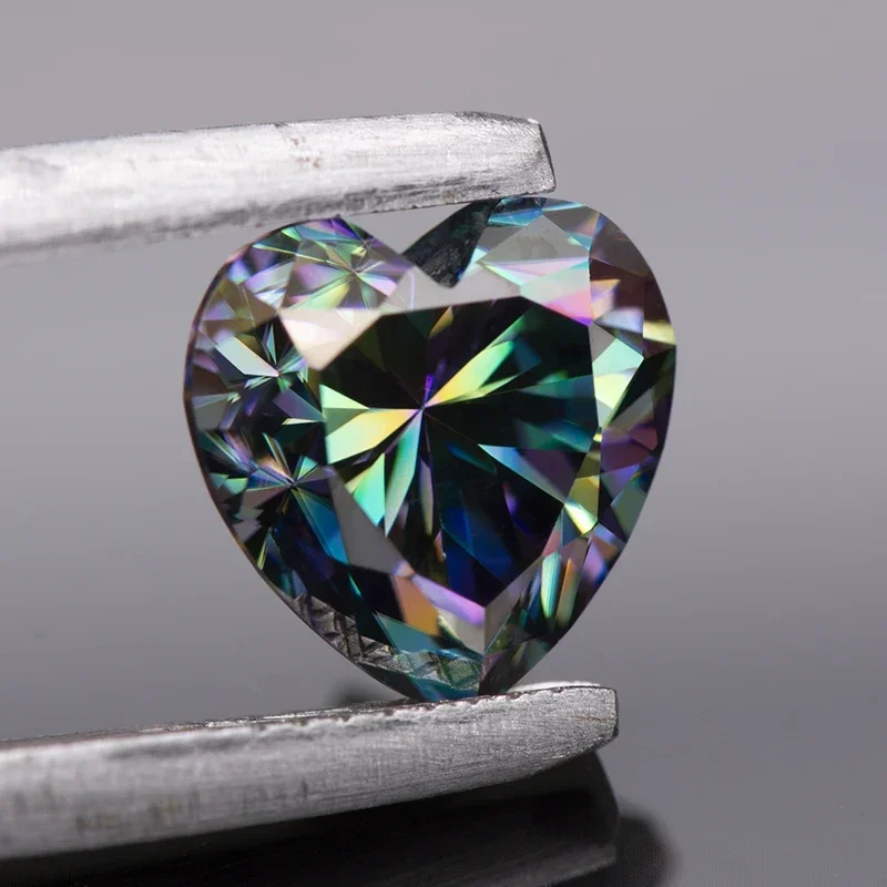 Moissanite Diamond Rainbow Green Color Heart Cut Lab Synthetic Gemstone for DIY Ring Necklace Earrings Making with GRA Report