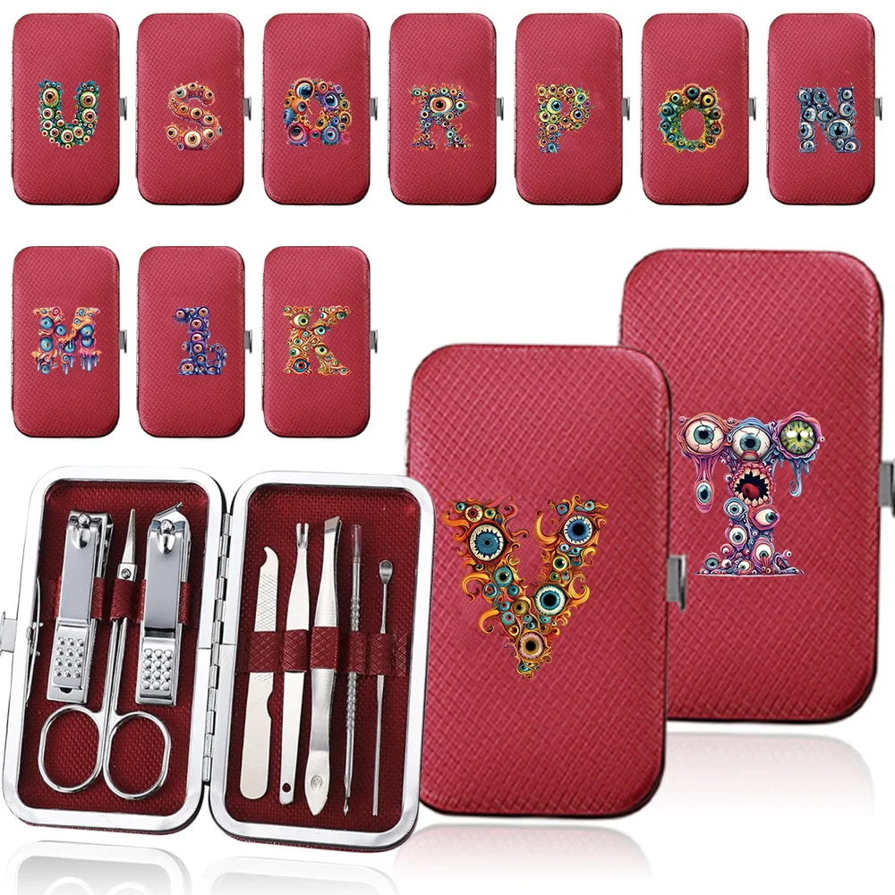 Premium 8 in 1 Nail Clipper Set Stainless Steel Fingernail Cutter Kit with Storage Box Eyelets Initial 26 Letters Pattern