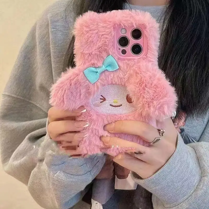 Kawaii My Melody Cartoon Plush Phone Case Sanrios Anime Apple Iphone 14 13 12 11 Pro Max X Xr Xs Plus Soft Shockproof Cover Case