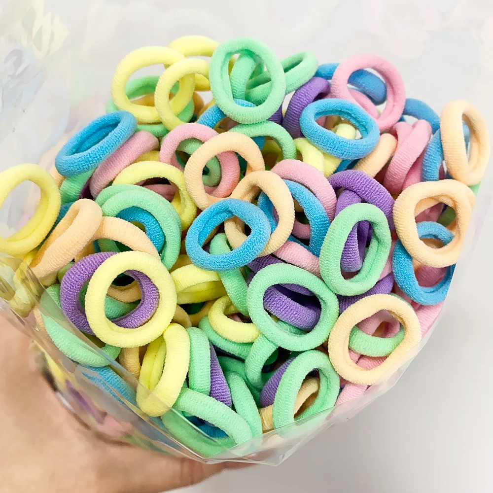 100PCS Colorful Basic Nylon Ealstic Hair Ties for Girls Ponytail Hold Scrunchie Rubber Band Kid Fashion Hair Accessories