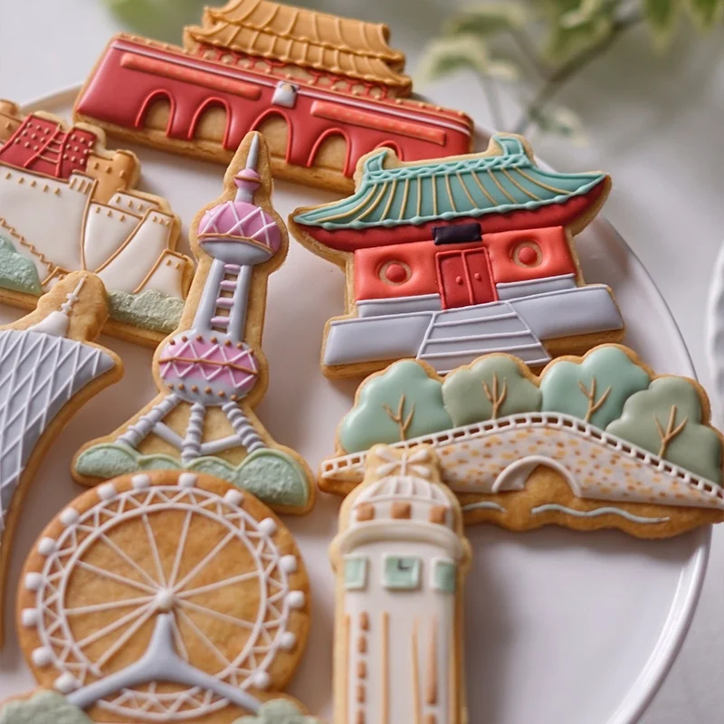 Molde para Galletas con Diseño de Edificios Emblemáticos, Imán de Arcilla Blanda, Recuerdo de Viaje, Galleta Creativa Cultural con Recubrimiento de Azúcar
