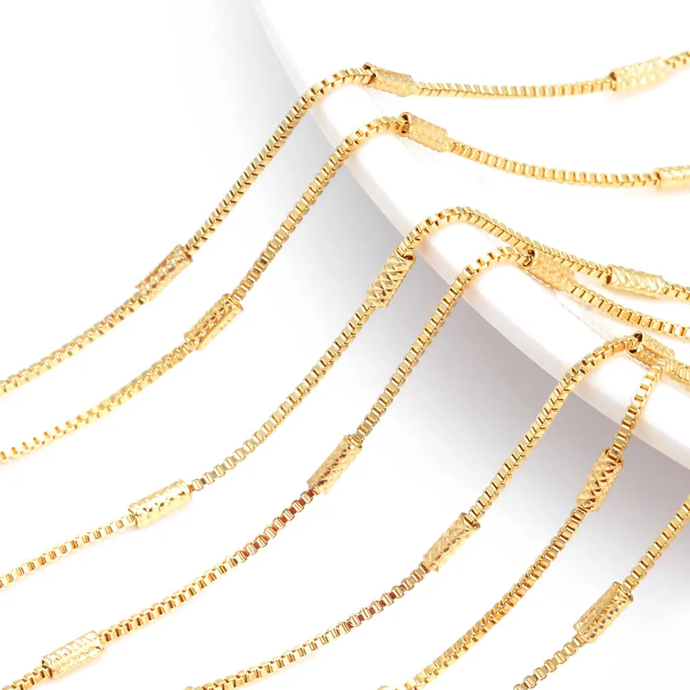 1.6MM High Quality 18K Gold Color Copper Round O Shape Link with Rectangle Tube Chains Necklace Chains Making Materials