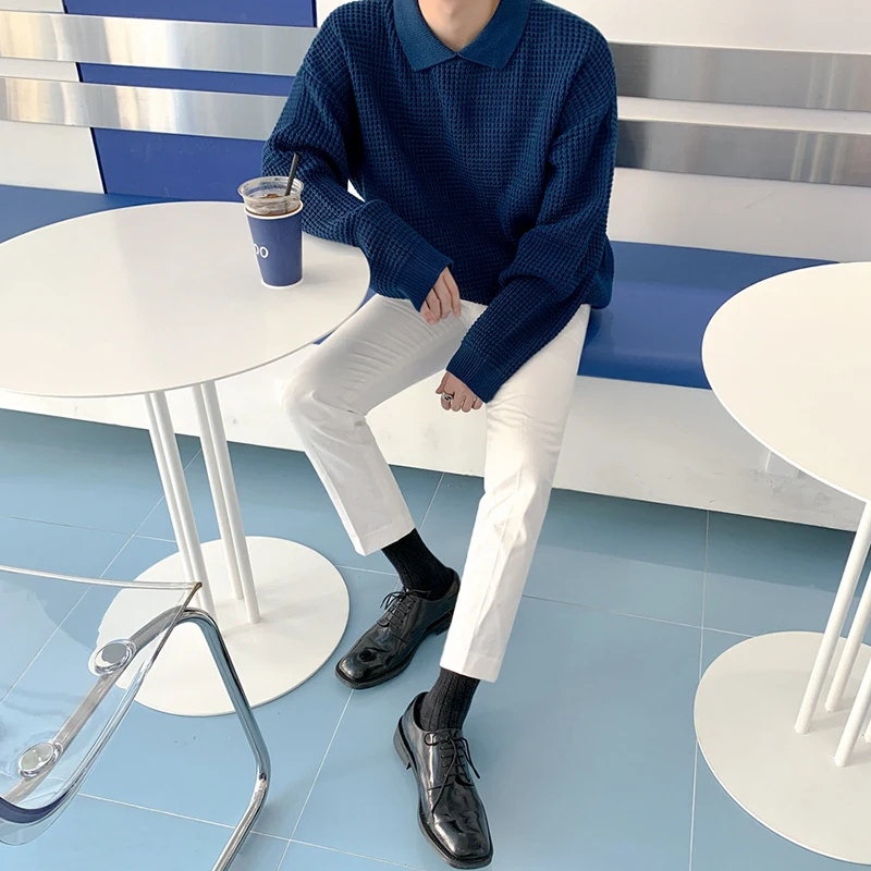 

2022 Cashmere Sweater Men's Lapel Tops Spring Autumn Fashion New Pullovers Knit Warm Tops Male Knit POLO Korean Sweater D169