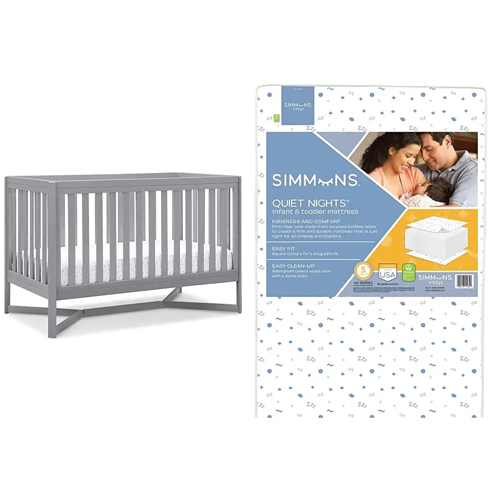 Delta Children Tribeca 4-In-1 Baby Convertible Crib + Simmons Kids Quiet Nights Crib And Toddler Mattress Made From Recycled