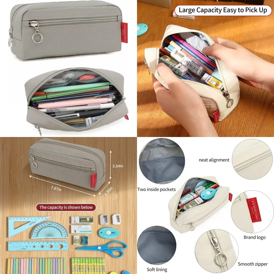 FUXINGYAO Big Capacity Pencil Pen Case for Office and Home Use: Large Storage Simple Stationery Bag Pouch Holder Box Organizer