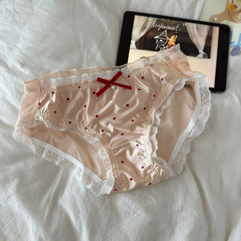 المرأة مثير الصيف شبكة تنفس شفافة سلس سراويل الحلو لطيف القوس نقطة اللؤلؤ منخفضة الخصر السروال مرونة Breifs