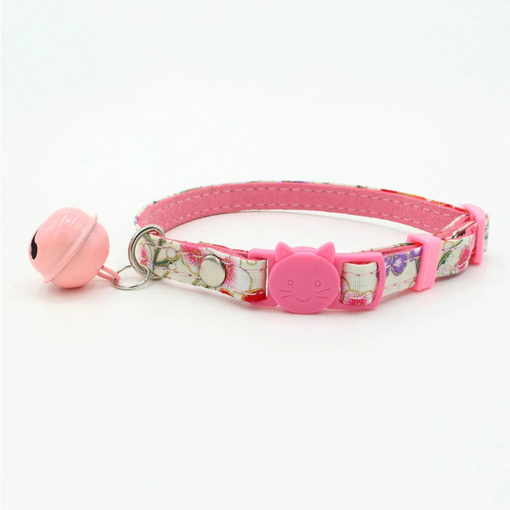 

3Pcs Printed Pet Collar for Dog Cat Japanese Style Flower Design Adjustable Safety Buckle Bell Necklace Unique Fashion Decor S