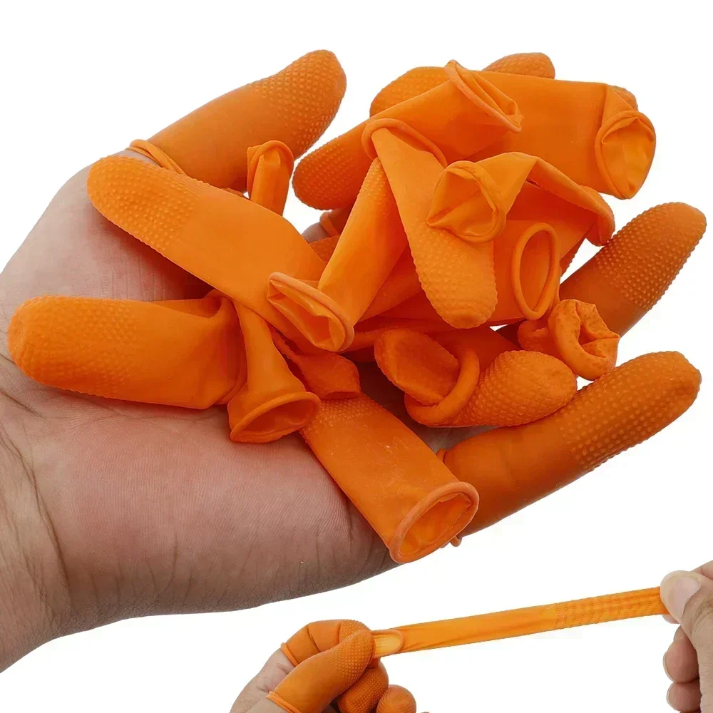 100/50/5Pcs Orange Non-slip Finger Cots Anti-static Latex Coats Disposable Fingertips Protector Gloves Industry Cot Wholesale