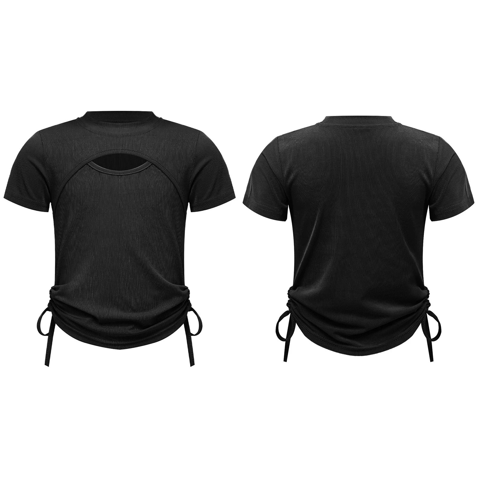 Mädchen Street Dance Kostüm Hip Hop Kleidung Kordelzug Cut Out Short Show Performance Wear K-Pop Bühnenoutfits Tanzpraxis