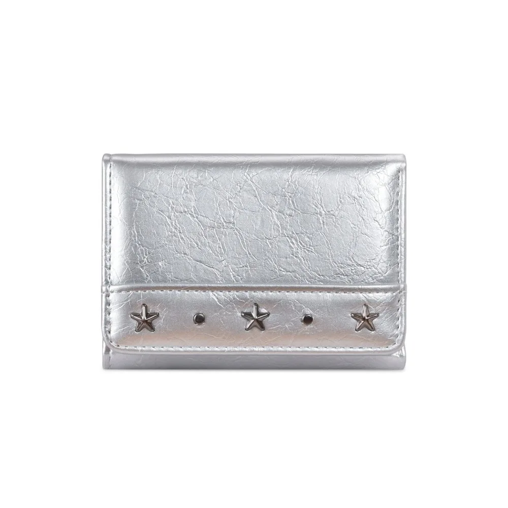 INS PU Star Rivet Trifold Wallet Ultra Thin Compact Size Coin Pocket Large Capacity Multiple Slots Card Holder Daily Use