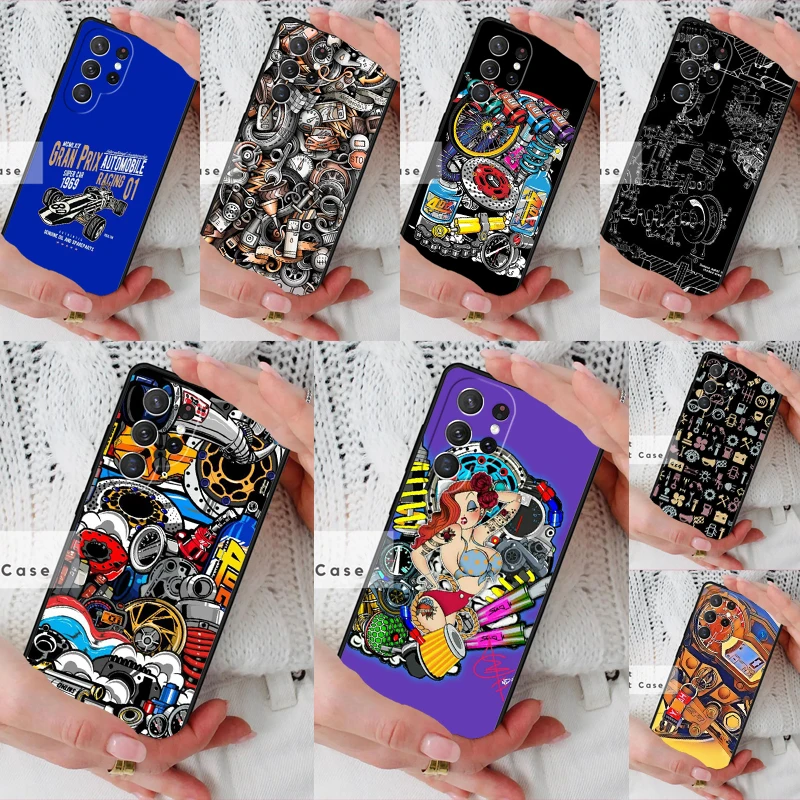 Automobile Spare Parts Car Engine Phone Cover Case for Samsung Galaxy S26 Ultra S20 FE Note 10 S24 S23 S21 S25 Plus S22