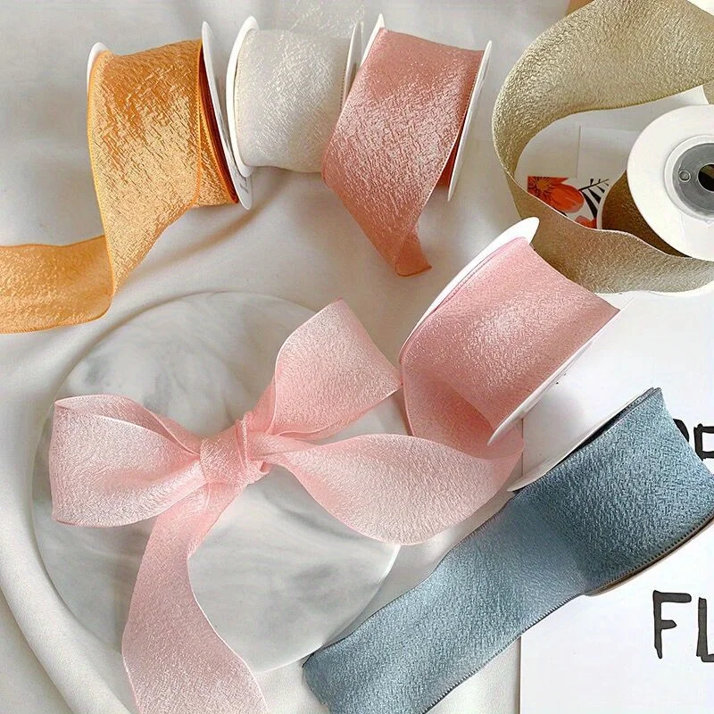 3 yards 1.57 inch linen fishtail yarn glossy ruffled chiffon ribbon gift packaging bouquet hair accessories Diy wedding.